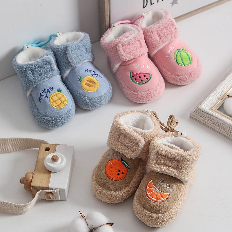 Pantofi calduroși pentru bebeluș cu căptușeală din lână: Talpă moale, Velcro anti-cădere, Cizme de zăpadă de iarnă pentru copii de 0-1 ani