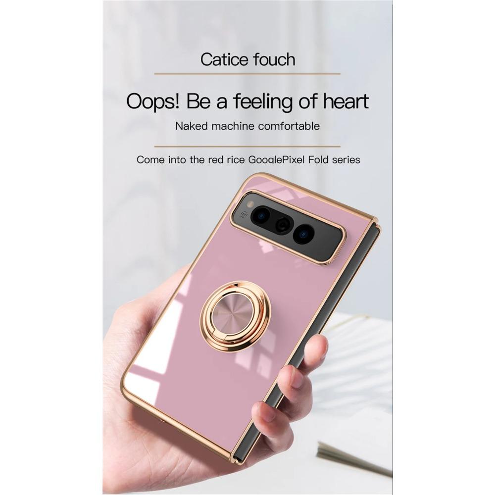 Shockproof Plating Ring Holder Phone Case for Google Pixel Fold Protective Stand Back Shell Luxury Full Protection Cover