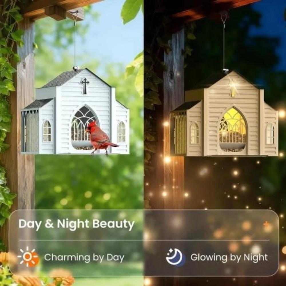 LED Lights Solar Bird Feeder Solar-Powered Bird Feeding Station Metal Bird House Unique Gift