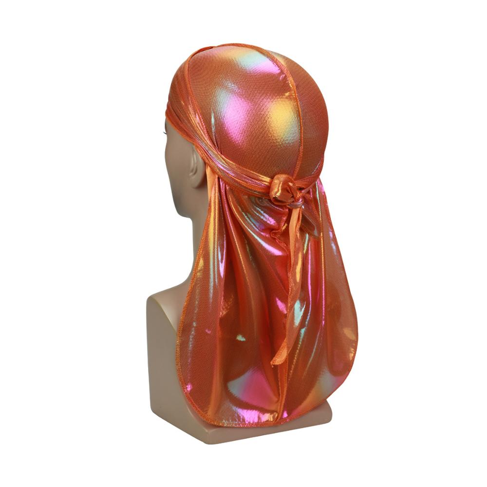 Mode Herren Bunte Durag Wellenmützen Herren Glitzernde Seidige Durags Turbanmütze Hip-Hop Bandana Kopftuch Langes Ende Piratenhüte