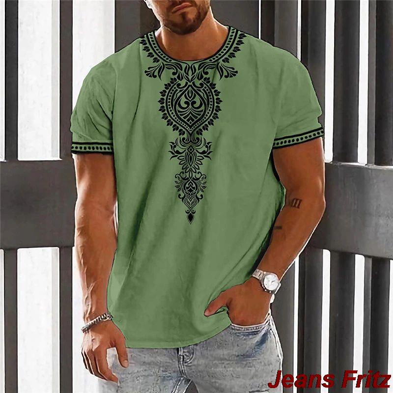 Vintage Etnické Tričko 3D Tisk Oblečení O-Krk Pánské Topy Nadměrné Krátký Rukáv Tričko Léto Volné Pánské Streetwear Pánské Oblečení