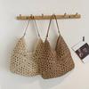 Sommer Stroh Stricktasche Aushöhlen Tragetasche Einfarbig Strand Schultertasche Urlaubsreise Handtasche Boho Schultergeldbörse für Damen