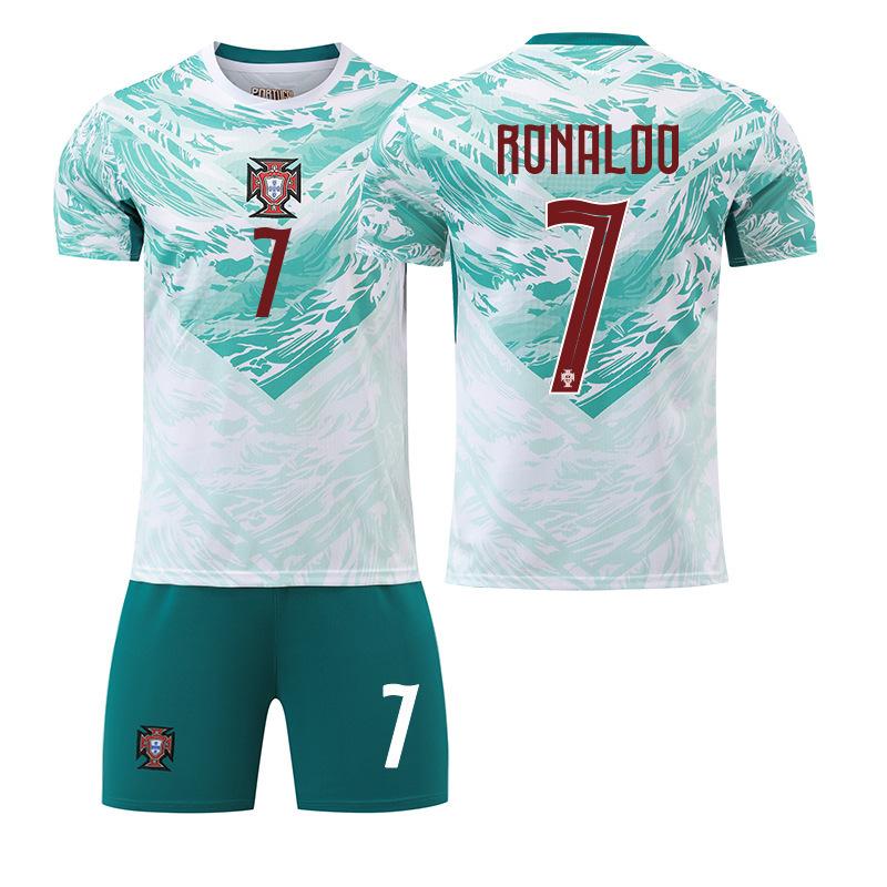 World Cup Portugal Away Football Jersey No. 7 Short-Sleeved Jersey Set Green Shorts
