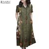 ZANZEA Women Casual Turn Down Collar Short Sleeve Print Dress