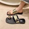 Korean Version of Low-heeled Toe Pinch Flip-flops Shoes Women's 2025 Summer New Simple and Lightweight Casual Square Head Cool Slippers