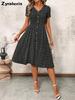 Summer New Fashion Polka Dot Women's Dress Sexy V-Neck Pleated Short Sleeve Floral Dress