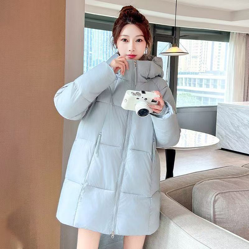 Fashionable Down Cotton Mid-length Cotton Coat for Women with Hooded Skirt and Thickened Cotton Coat