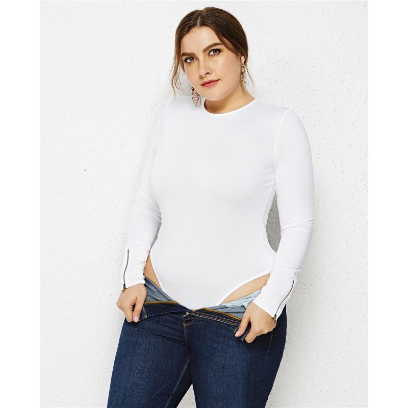 Einteiliger, einfarbiger, langärmeliger, sexy Anti-Exposure-Overall für Damen in Übergröße