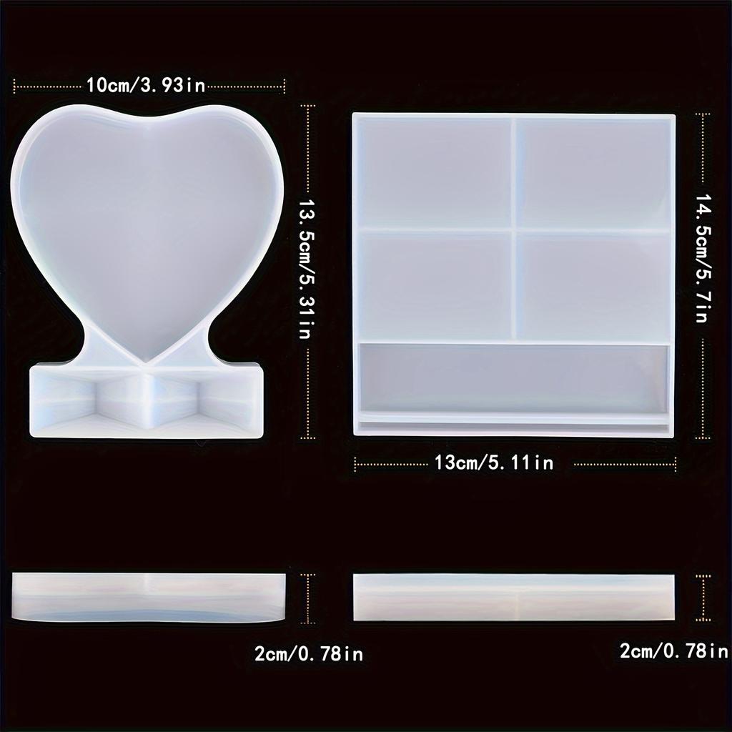 2Pcs Resin Moulds Rectangle and Heart Silicone Photo Frame Moulds for DIY Personalised Photo Silicone Tools for Souvenirs Handmade Crafts