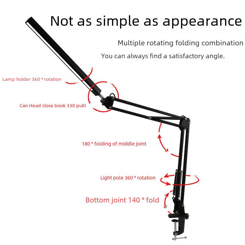 Lámpara de escritorio con protección ocular LED con USB para dormitorio, mesita de noche o lectura: diseño de clip plegable de brazo largo.