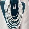 Women's Elegant Multi Strand Faux Pearls Beaded Necklace and Earrings Set Stylish Jewelry Set for Fashion Enthusiasts