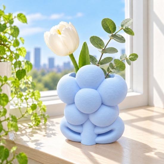 Flower Shaped Pen Cup 3D Printed Storage Holder for Makeup Brushes and Pens, Decorative Minimalist Desk Organizer Floral Organizer, Creative