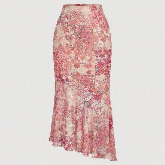 

2026 European & American Women s Pink Floral Fishtail Skirt - French High-Waisted Slimming Hip-Hugging Design Small цветочный