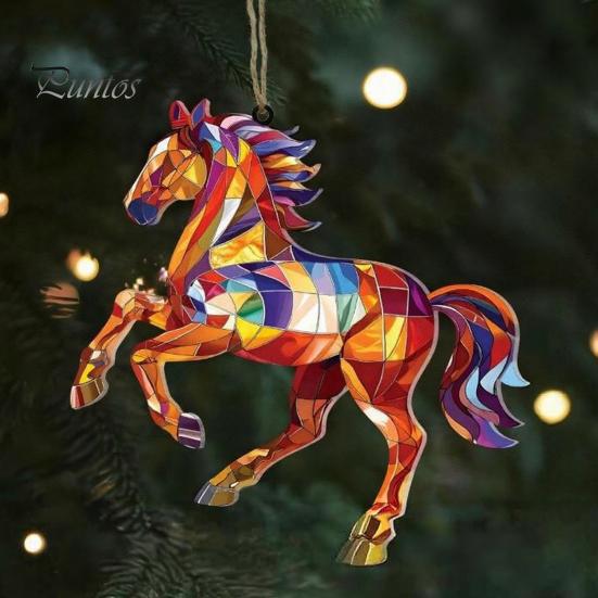 Charming Car Decoration Pendant Colorful Horse Design Acrylic Expressive Fade Resistant Silhouette Glossy Finish Perfect Accessory Auto Charm