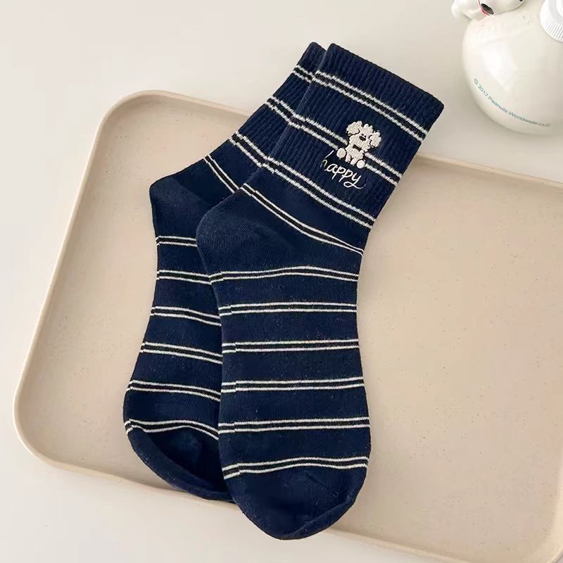 Sock Children's Mid-length Socks, Trendy Small Bear Dog Striped, Versatile and Casual, Suitable for All Seasons  spring, Autumn, Winter
