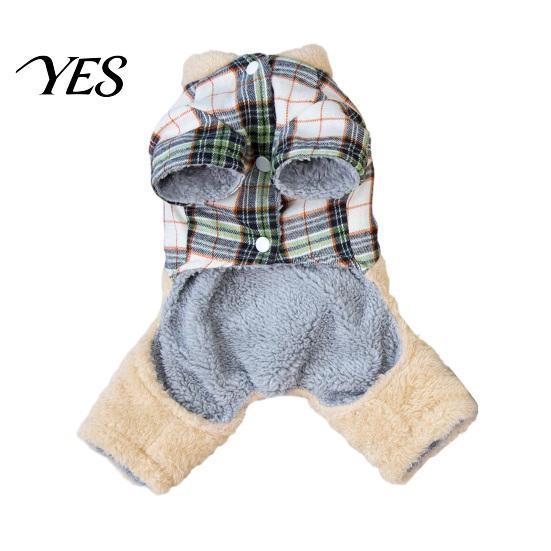 Warm Dog Jumpsuit Fuzzy Bear Jumpsuit, Cute Plaid Outfit, 4-Legged Apparel, Autumn Winter Onesie Plush Lined Cozy Clothes for Small Clothing