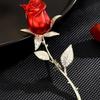 Creative Beautiful Rhinestone Rose Flower Brooches For Women Lady Elegant Flower Pin Summer Wedding Party Valentine'S Day Gift
