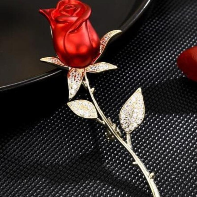Creative Beautiful Rhinestone Rose Flower Brooches For Women Lady Elegant Flower Pin Summer Wedding Party Valentine'S Day Gift