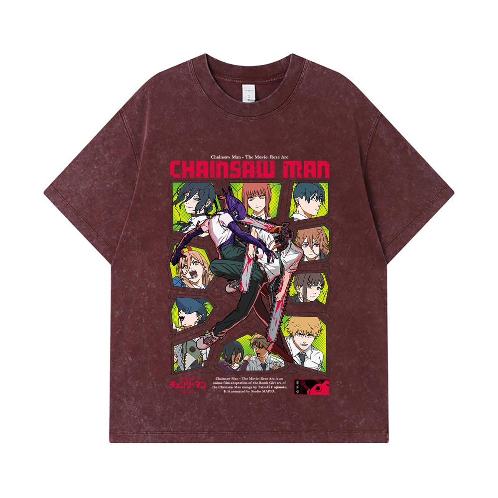 275 GSM Washed T-shirts 100% Cotton Chainsaw Man V17 Reze Arc Print Unisex Heavy Cotton T Shirt