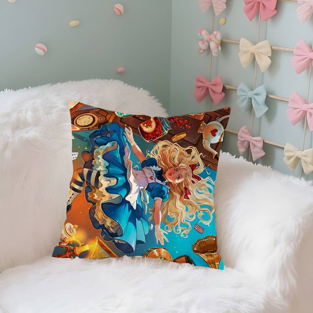 Classic AnimeAalice InWwonderlandS Cute Throw Pillow Covers Pattern Cushion Cover Suitable For Sofa Bedroom Car Pillow Cover