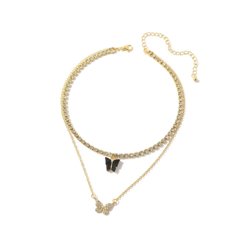 Stylish European Fashion Butterfly Pendant Necklace With Sparkling Rhinestones In Various Colors For Trendy Women
