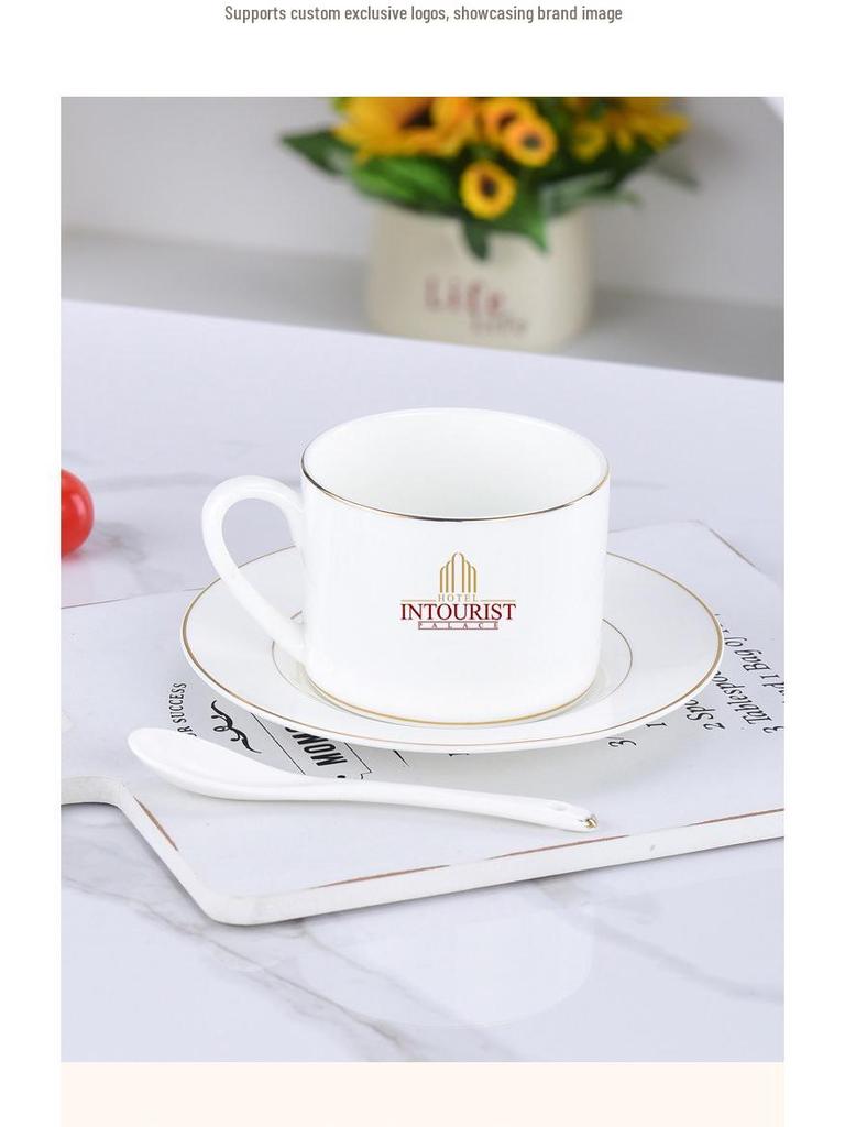 Luxurious Bone China Gold Rim Coffee Cup & Saucer Set - Pure White Ceramic English Style for Hotels and European Coffee Service