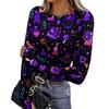 Women's Slim Fit Long Sleeve Halloween Printed T-Shirt with Thumb Holes Neck Pullover Base Layer