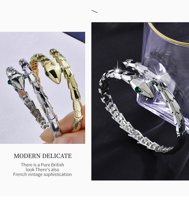 Goldene Schuppen Schlangenform Offener Federarmreif - Damen Trendiger High-End Armreif