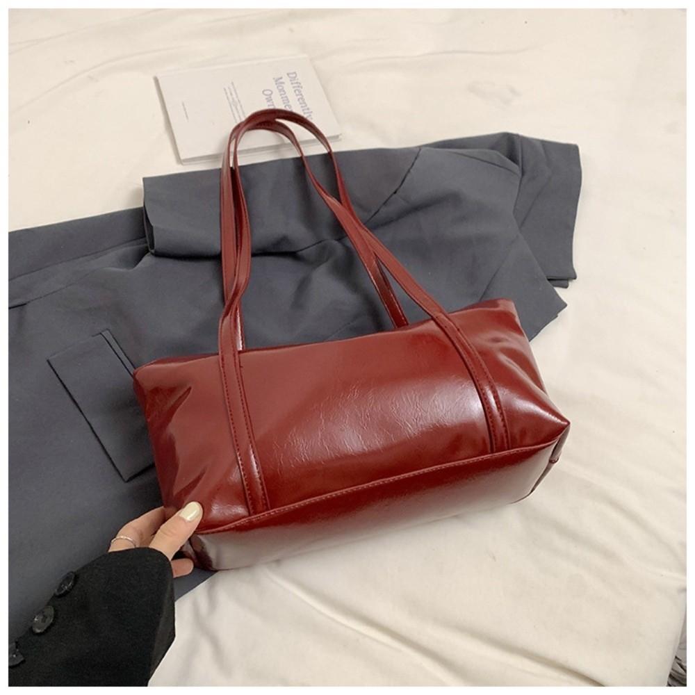 

Korean Style Pu Dumpling Bag Solid Color Vintage Shoulder Bag Boston Pillow Bag Outdoor червоний