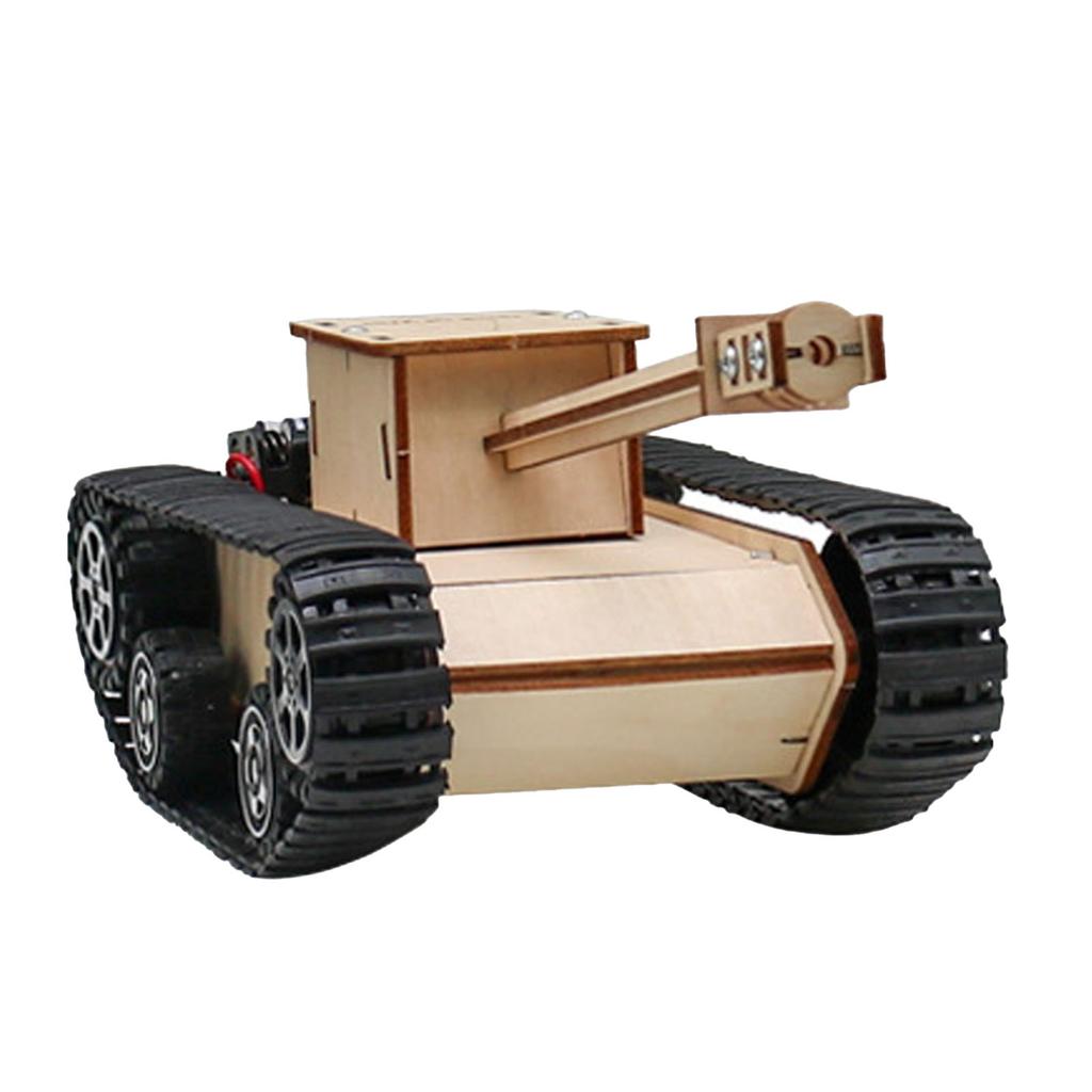 Kit Modelo de Carro Quebra-Cabeça de Madeira Elétrico 2 Vias Tanque de Simulação de Ciência e Tecnologia com Controle Remoto