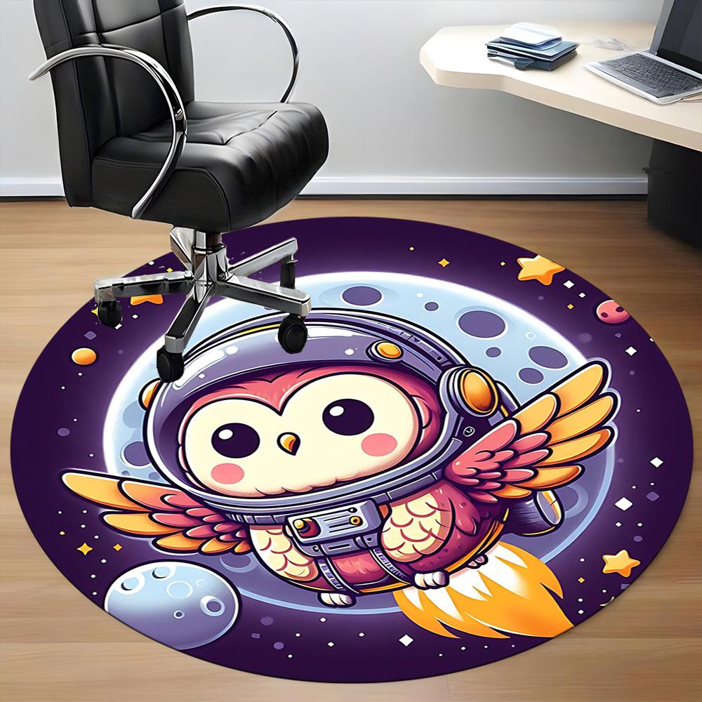 1pc Owl Astronaut Office Round Area Rug, Under Office Chairs Bedroom Living Room Home Decor, Room Deco, Available in Various Sizes L1024310