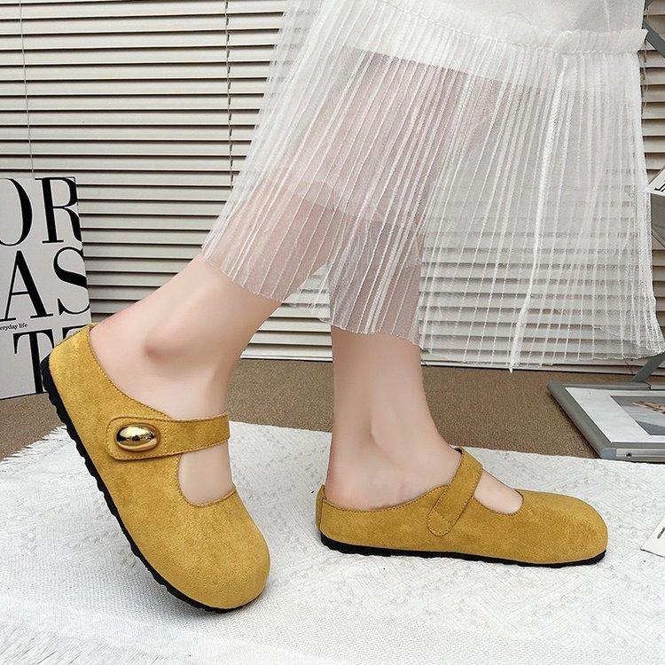[Ushilai] French small golden bean flat-bottomed bag head Boken slippers women's 2025 summer new one-pedal and half slippers