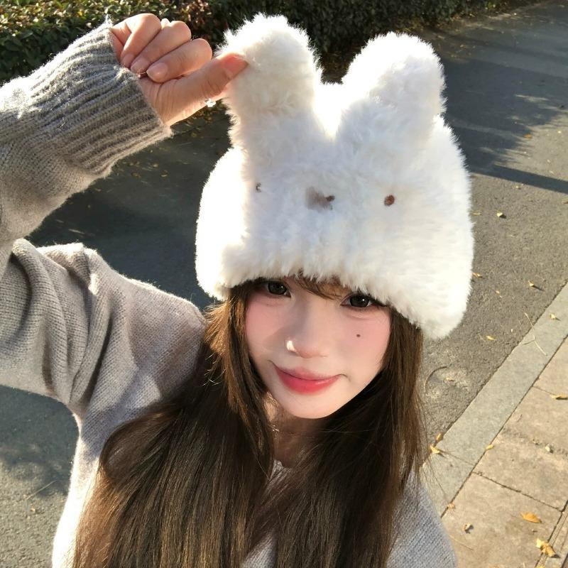 Women S Cute Bunny Ears Knitted Hat Warm Winter Ear Protection