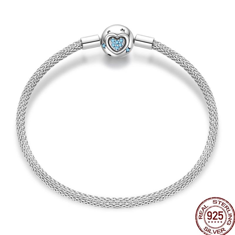 925 Sterling Silver 17-20CM Original Bracelets Heart Moon Sun Clasp Bead Charm Bracelet Fit DIY Charms Beads for Women Jewelrys