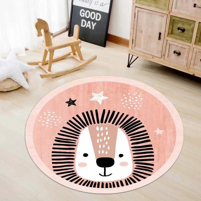Cute Animal Patterned Round Rug with Bunny Lion Tiger Whale Sheep Designs Floor Mat for Kids Room Decor Adding Playful Charm