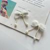 Korean Style Double Pearl Bow Hair Clip for Kids - Handmade Solid Color Gauze Pendant Accessories