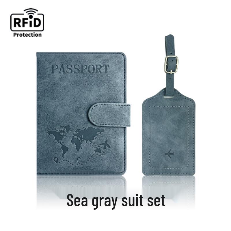 Farbwechselnder PU-Leder-Reiseausweishalter & Gepäckanhänger-Set mit RFID-Schutz