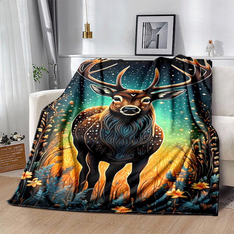 1 Stück Leichte Flanelldecke mit Hirschdruck, Bequeme und Warme Decke, für Camping Sofa Bett und Couch Büro, Geeignet als Geschenkdecke