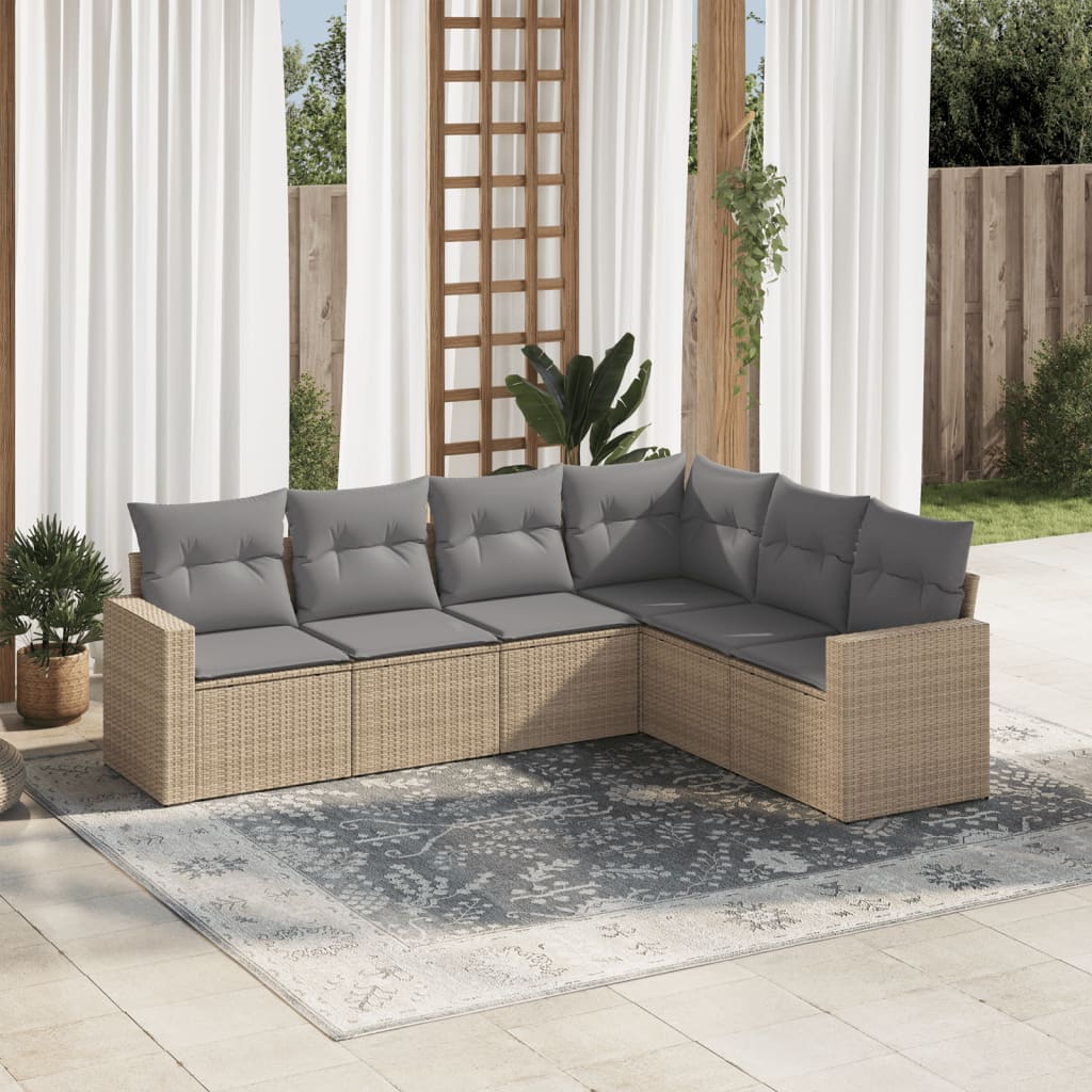 Vidaxl 6-Cz. Conjunto de Móveis de Jardim com Almofadas, Bege, Polirratan