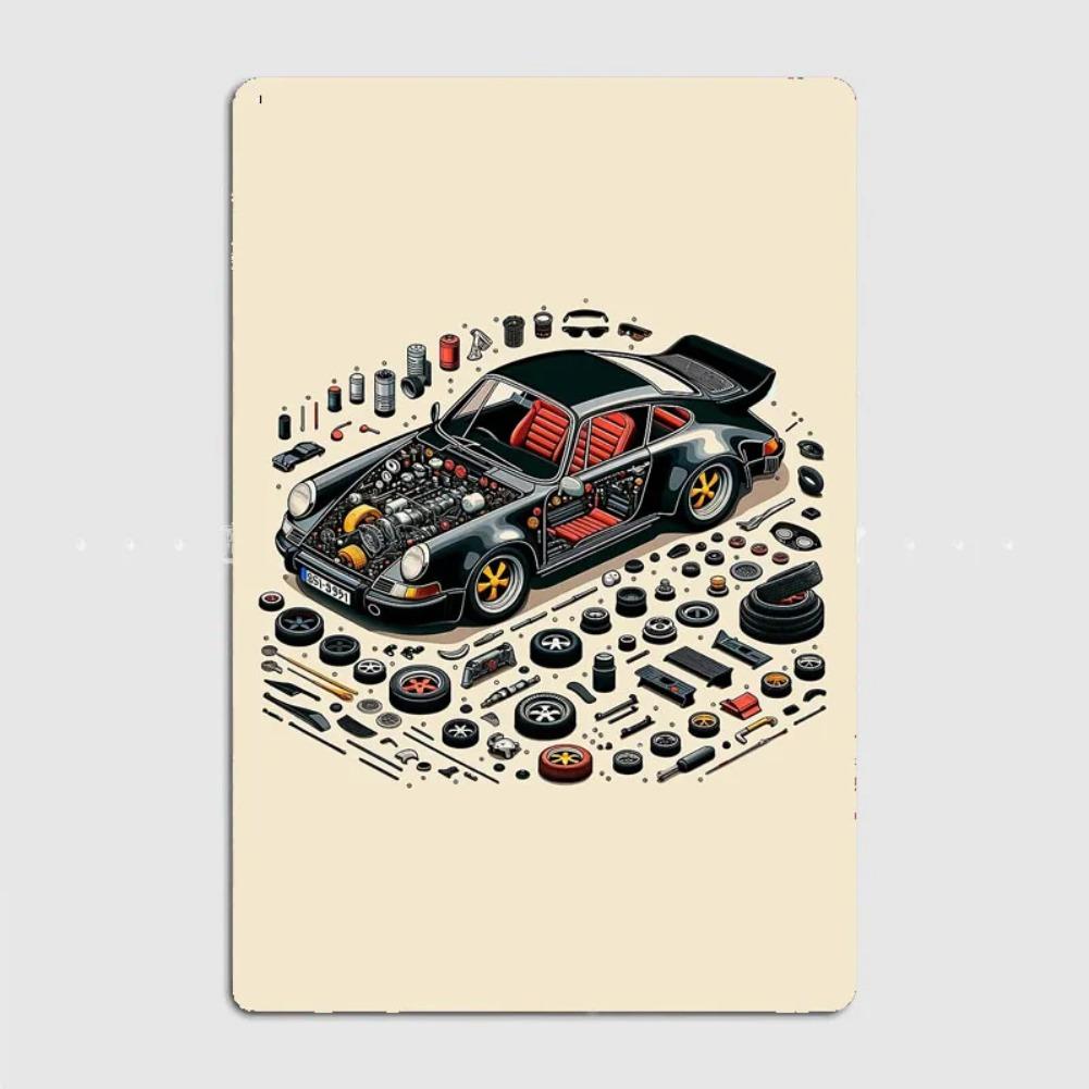Classic Sports Car Knolling 911/930 Car Model Metal Poster Sign Club Custom Indoor Wall Decor Tin Sign Room Decor Home Decor