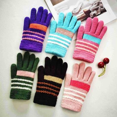 Winter Children's Thickened Velvet Warm Knitted Jacquard Striped Jacquard Gloves for Men and Women