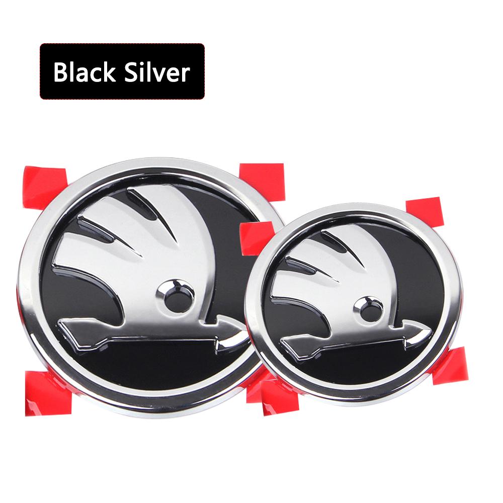 2Pcs 80MM/90MM 3D Car Emblem Badge Hood Front Rear Trunk Logo For Skoda Fabia 1 2 Octavia A7 RS Superb Rapid Yeti Karoq Vision
