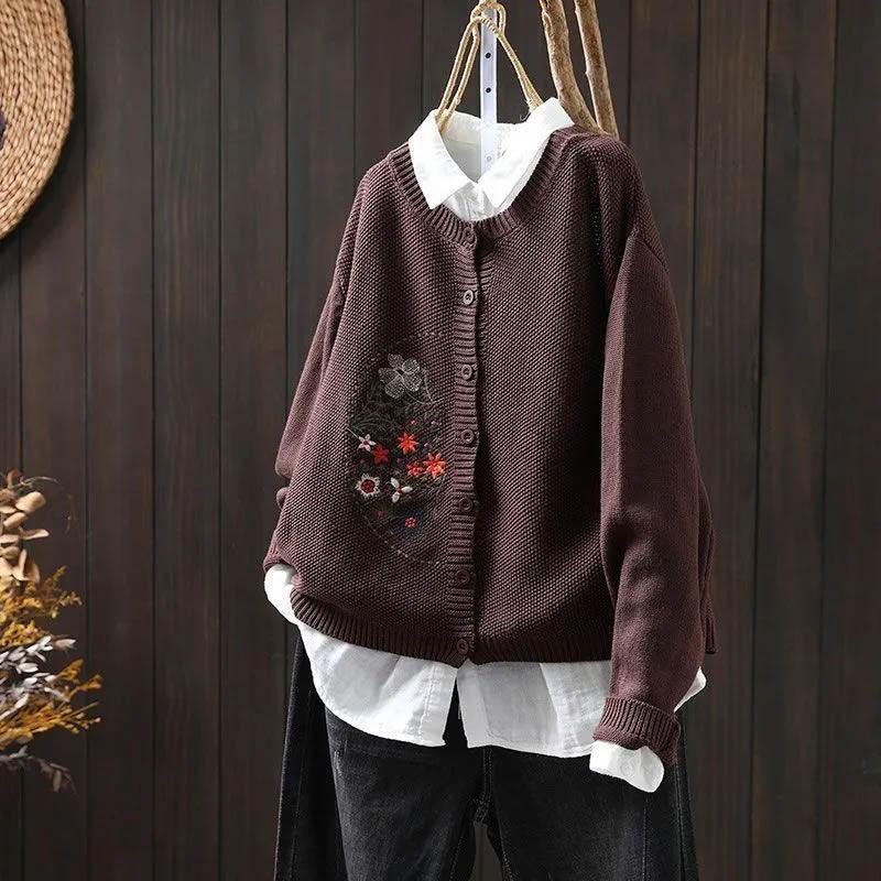 Gensere Kåpe Cardigan for Kvinner Høst Vinter Stor Størrelse Vintage Løs Langermet Strikket Cardigan Gensere Jakke