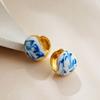 Jewelry Accessories Blue and White Porcelain Earrings Zinc Zinc Alloy Hoop Earrings Ceramic Ear Buckle  Party