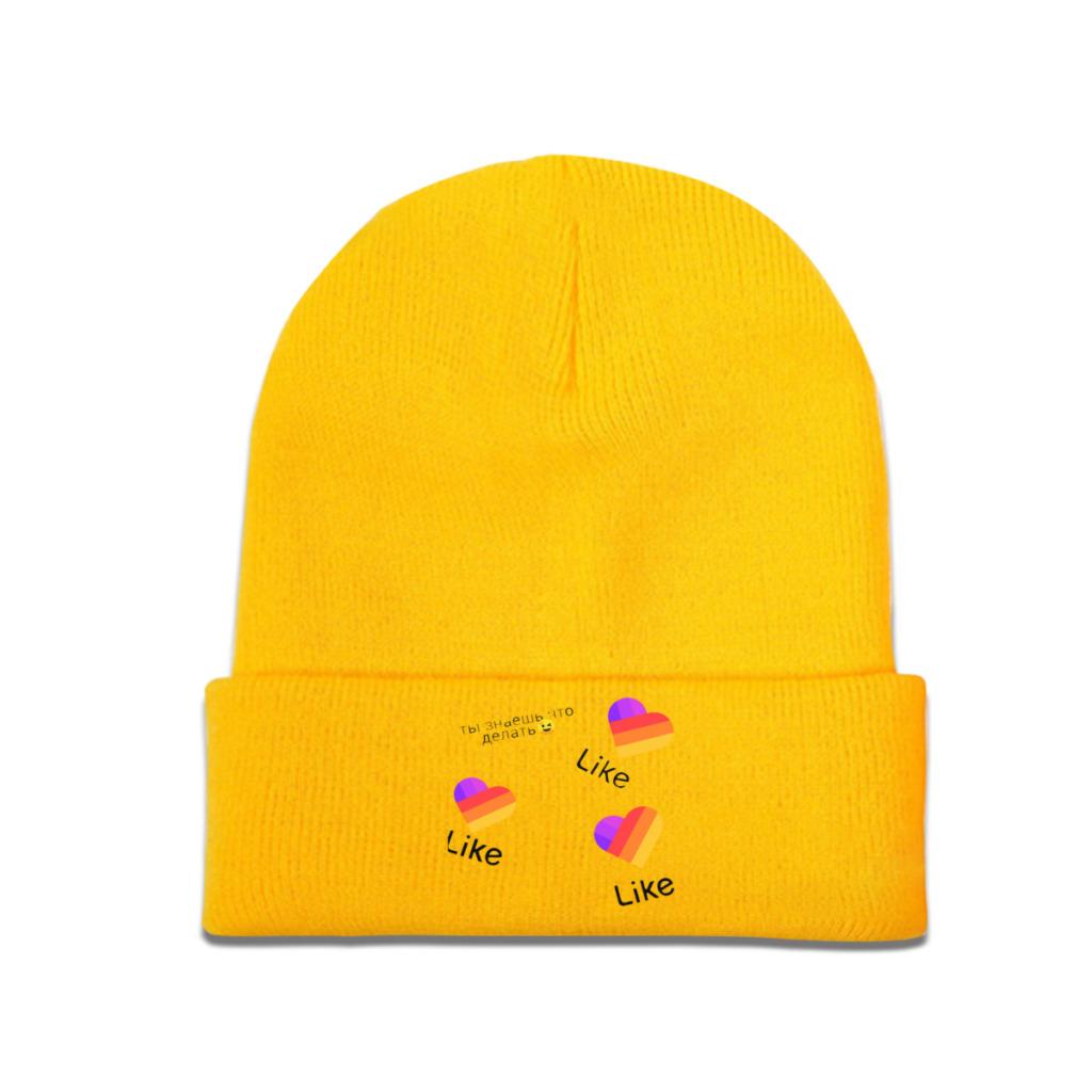 Likee App Logo Likee Heart Rainbow Graffiti Knitted Hat Women's Unisex's Beanie Winter Hats Polyester  Warm Melon Cap