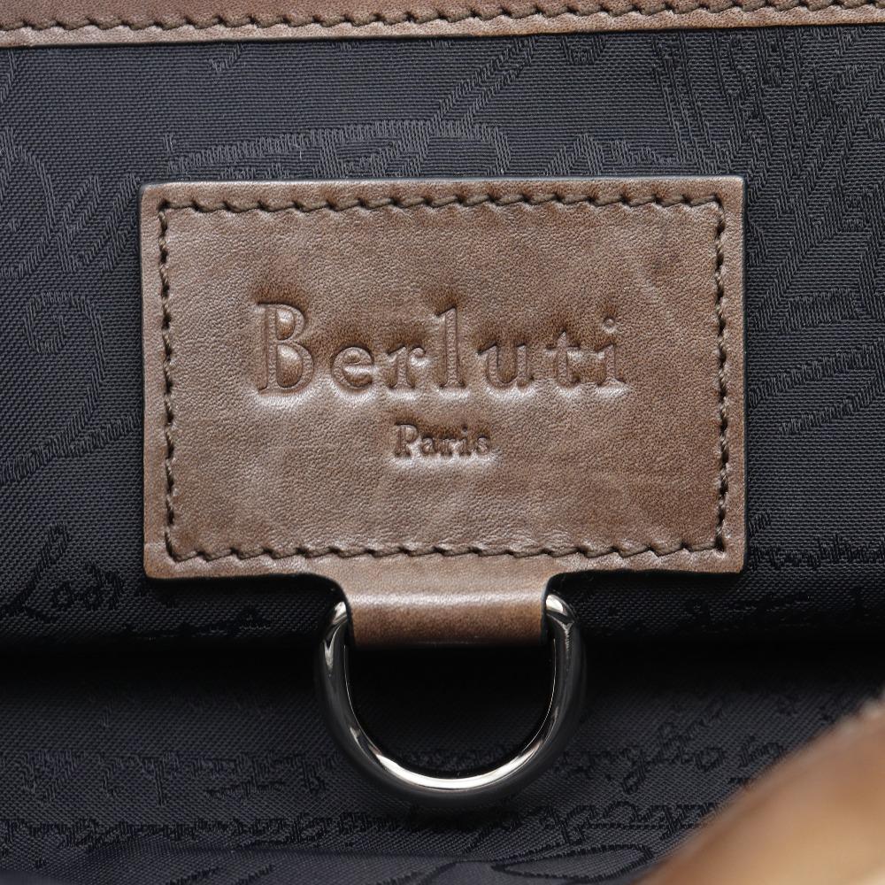 Berluti Modernist Vertical Tote Bag Calligraphy Scrit Brown Calfskin mens Used