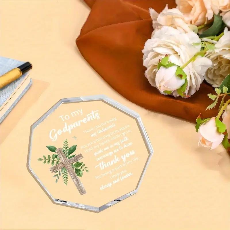Contemporary Acrylic Plaque Godparents Appreciation Tabletop Decor Thank You Sign with Cross Multipurpose Keepsake Gift