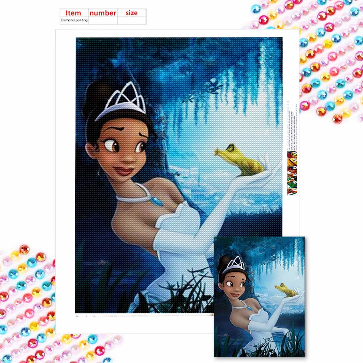 

Полная круглая алмазная живопись Принцесса и лягушка Искусство Стразы Картина Мозаика Сделай сам 5D Вышивка крестом Домашнее украшение Round 20x30cm