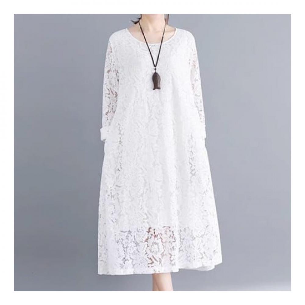 Navava Romantic Lace Round Neck Long Sleeve Dress No718
