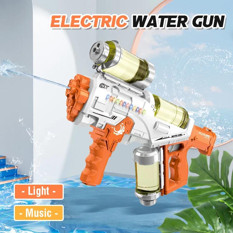 Elektryczny Pistolet na Wodę Dziecko Gry Plenerowe Automatyczny Pistolet Wodny Zabawka Pistolety do Zabawy Duża Pojemność ze Światłem Dzieci Zabawka do Basenu Chłopcy